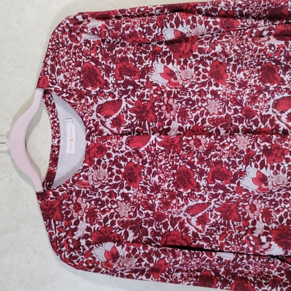 10577 FINAL PRICE Tory Burch red and burgundy floral L/S silk blouse 8 - Picture 2 of 12